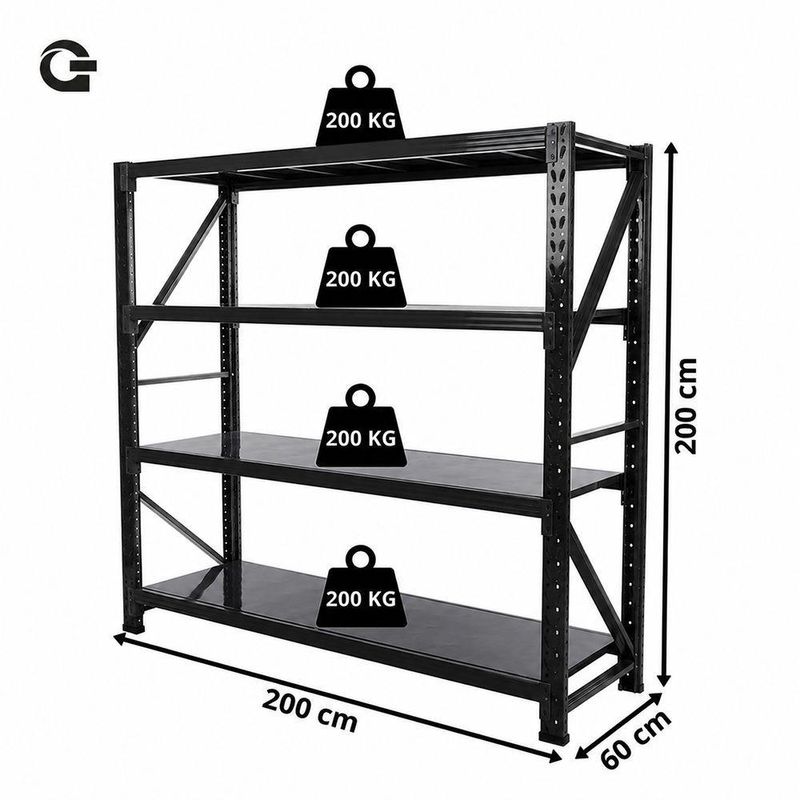 Estante de Aço Industrial Preta Gallant 200kg 2,00m x 2,00m x 0,60m (GPR39ALCMA-PT)