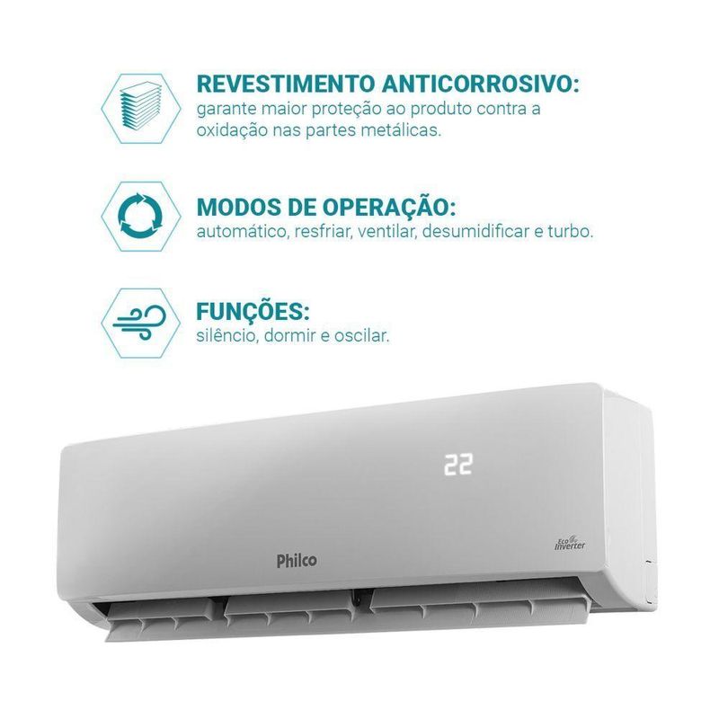 Ar Condicionado Split Inverter Philco 12000 BTUs Frio 220V PAC12FT