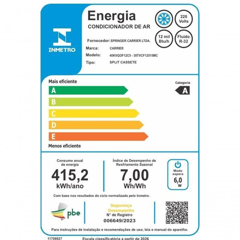Ar Condicionado Split Cassete 1 Via Carrier 12000 BTUs Frio Inverter 220V R32 38TVCF12515MC