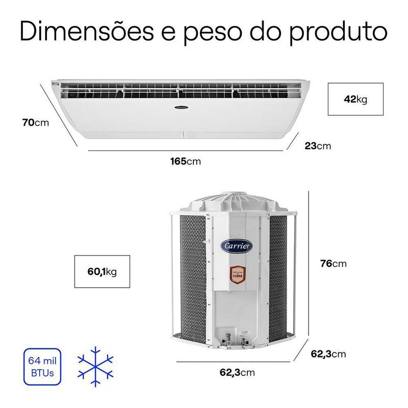 Ar Condicionado Split Teto Carrier Xperience 64000 BTUs Frio 220V Trifásico R410A 38CCW064535MC