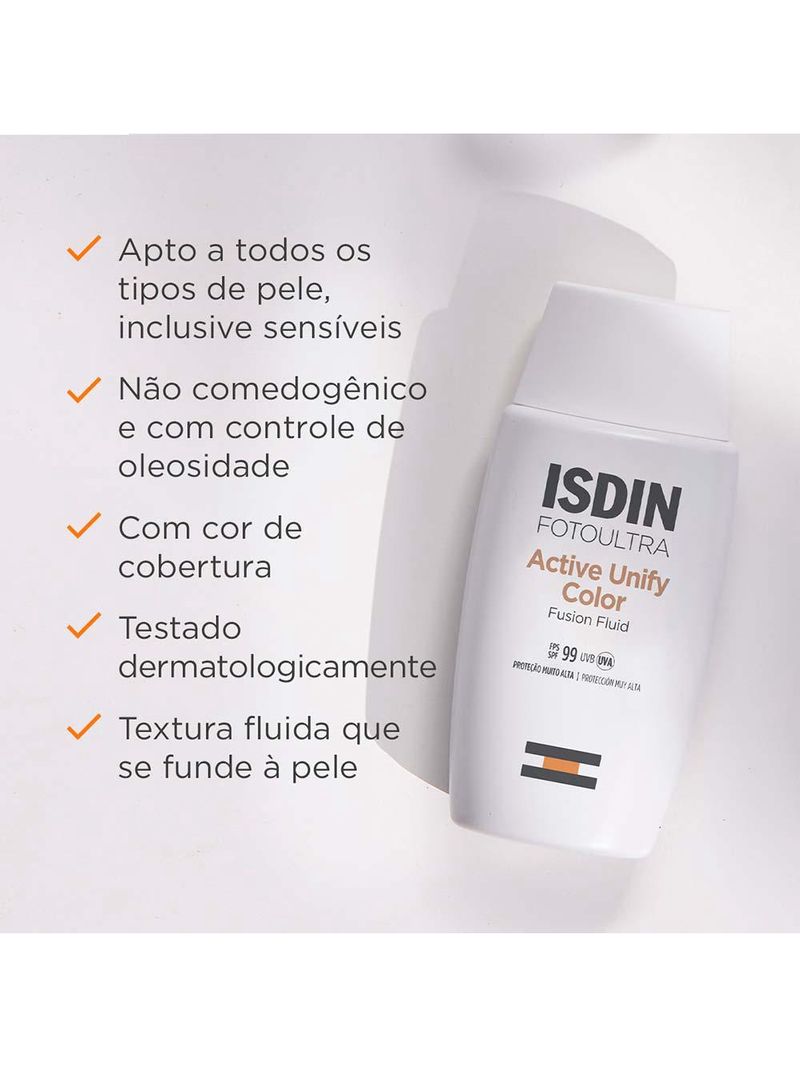 Isdin fotoultra active unify fusion protetor clareador com cor fps99