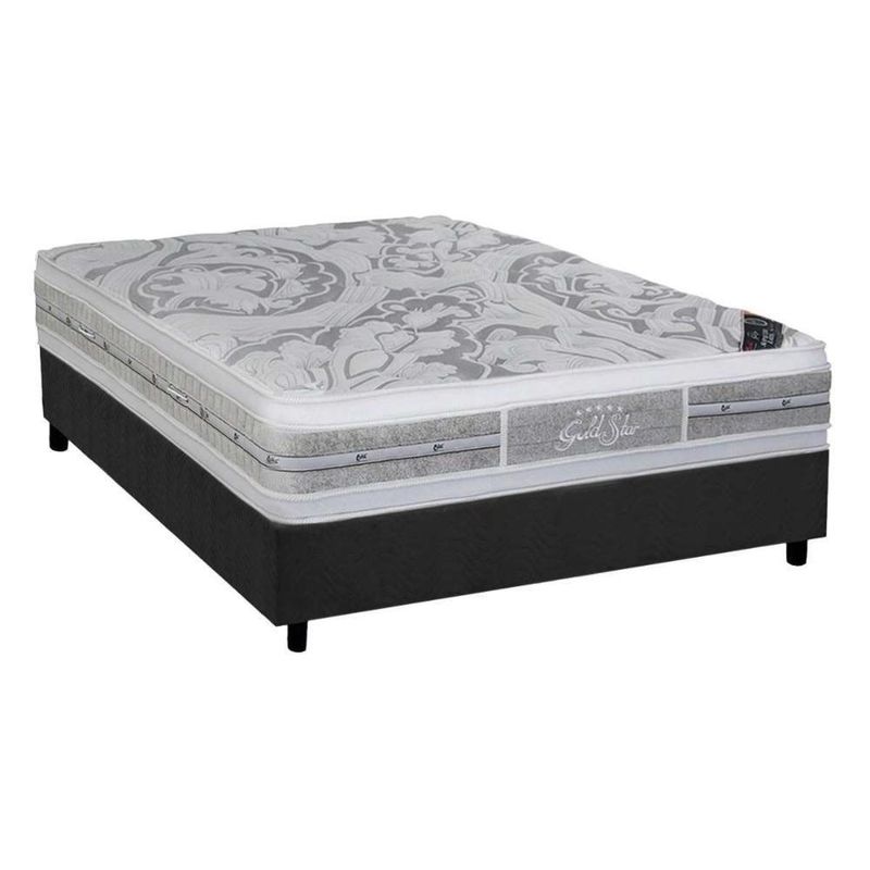 Cama Box Casal: Colchão Molas Pocket Ensacadas Castor  Super luxo Látex Plush Double Face + Base CRC Suede Gray(138x188)