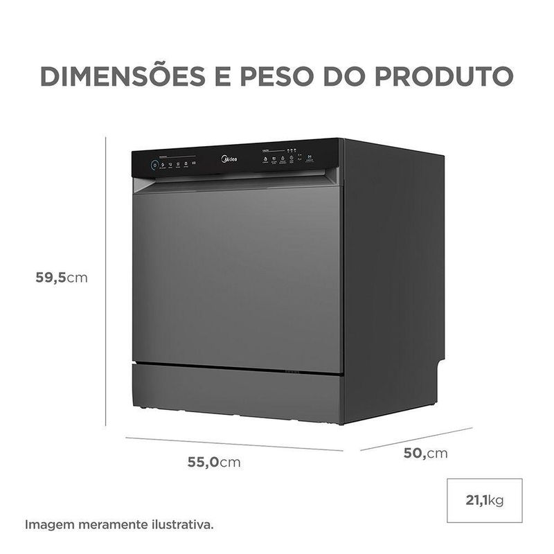 Lava-louça Midea 8 Serviços Touch Plus Cinza 127V (MDWTF08S1)