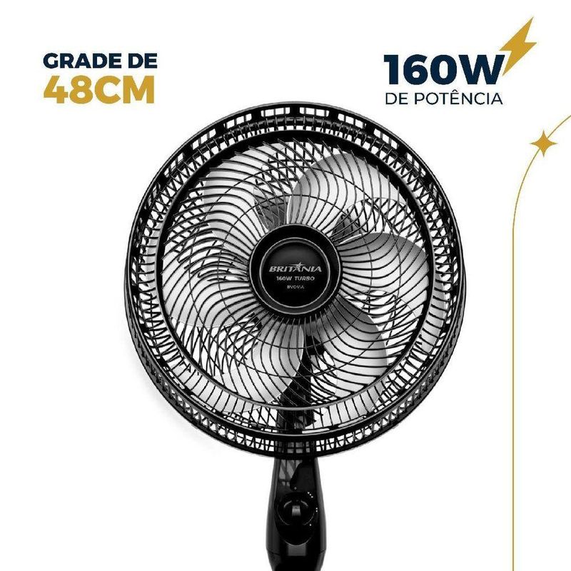 Ventilador de Coluna Britânia 160W 40cm 6 Pás 3 Velocidades Preto BVC41A 220V