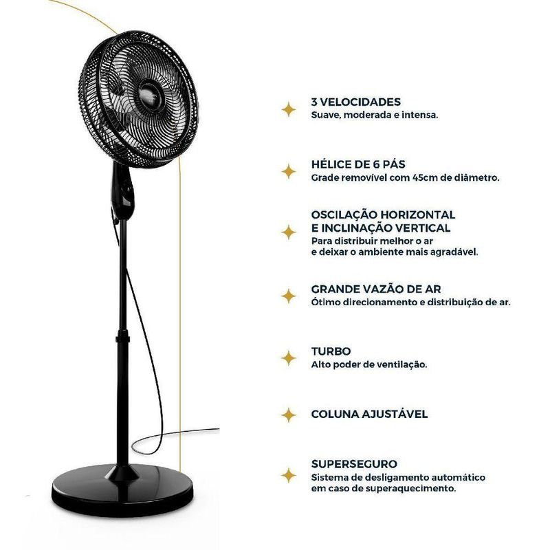 Ventilador de Coluna Britânia 160W 40cm 6 Pás 3 Velocidades Preto BVC41A 220V