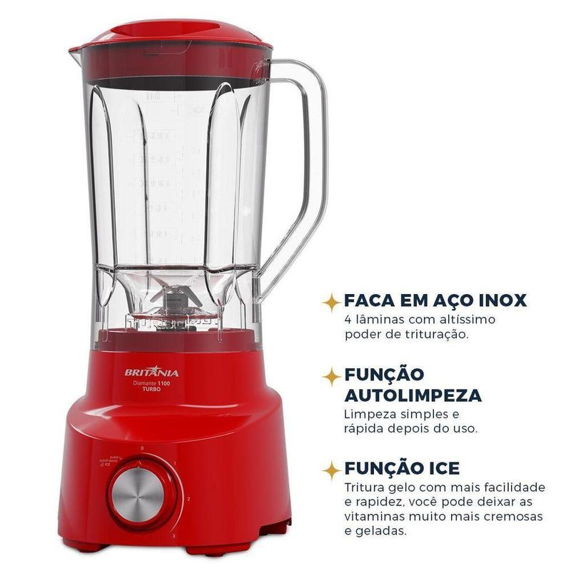 Liquidificador Britânia Diamante 1100 VM 600W 2,6L 4 Velocidades Vermelho 220V