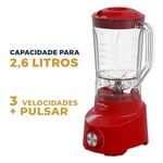 Liquidificador Britânia Diamante 1100 VM 600W 2,6L 4 Velocidades Vermelho 220V