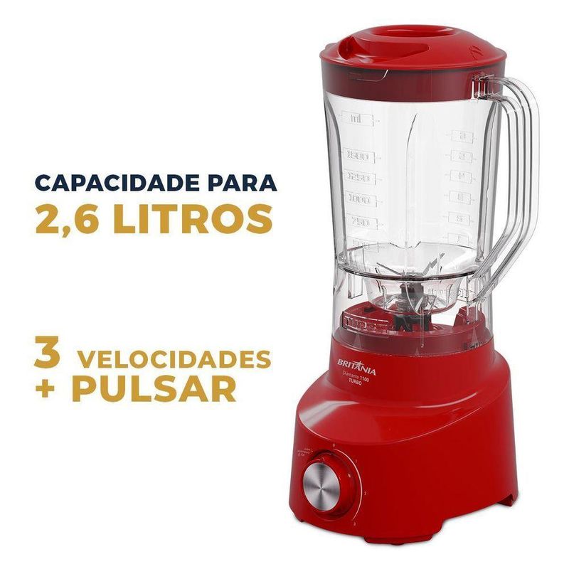 Liquidificador Britânia Diamante 1100 VM 600W 2,6L 4 Velocidades Vermelho 220V