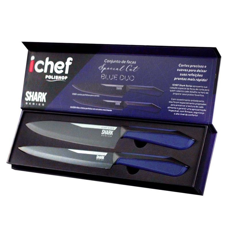 Conjunto de 2 facas polishop ichef special cut azul
