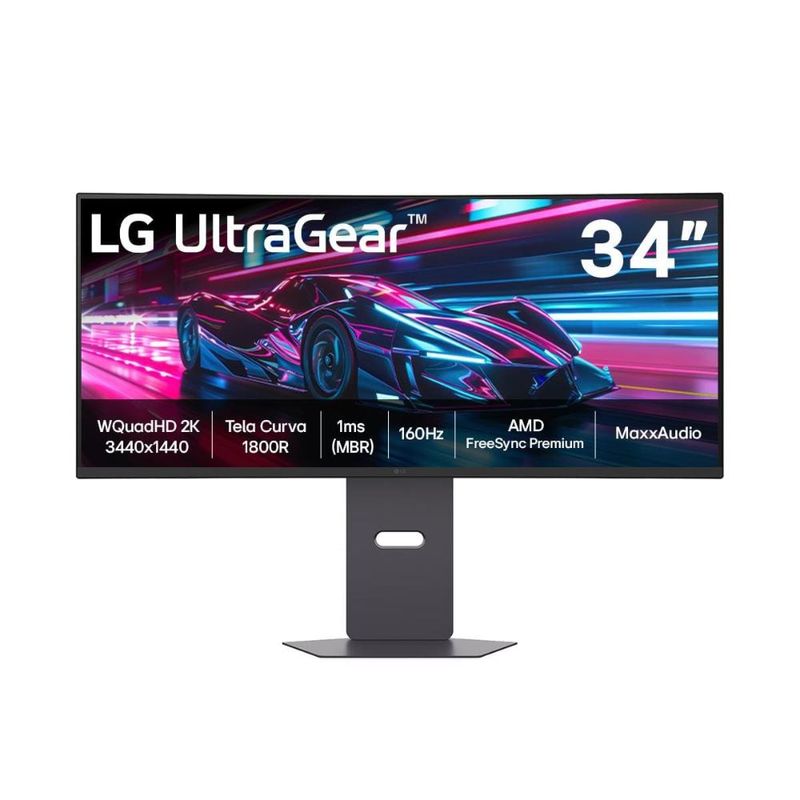 Monitor gamer curvo 34” lg ultragear 34g600a-b quadhd ultrawide 160hz 1ms freesync premium hdr10