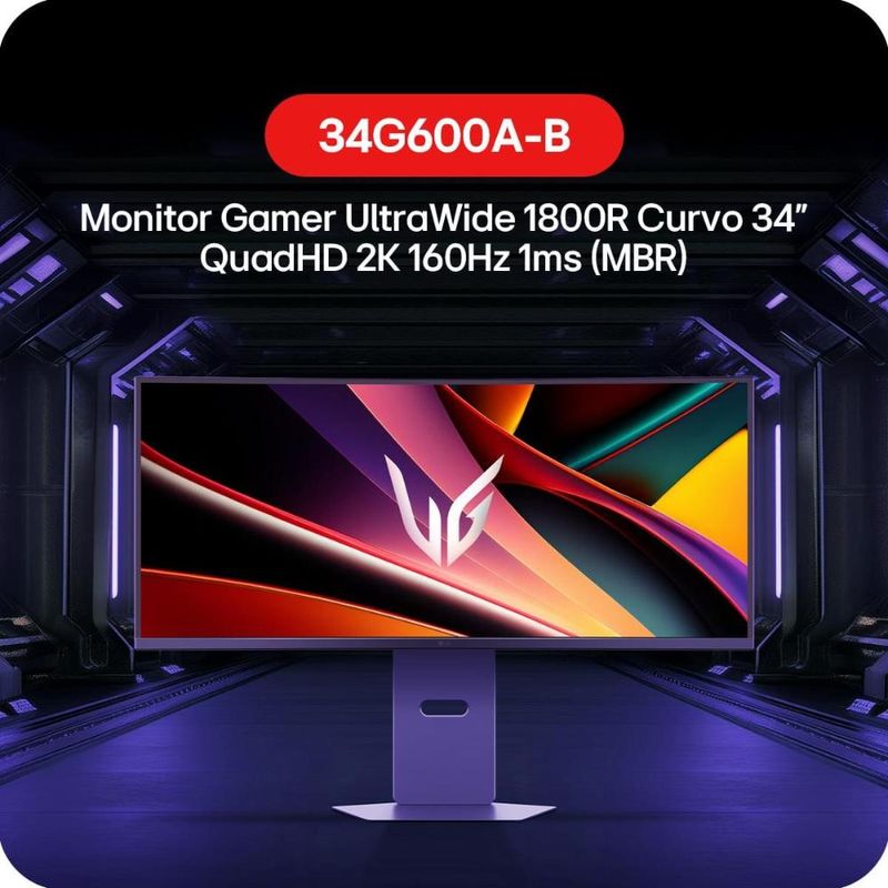Monitor gamer curvo 34” lg ultragear 34g600a-b quadhd ultrawide 160hz 1ms freesync premium hdr10