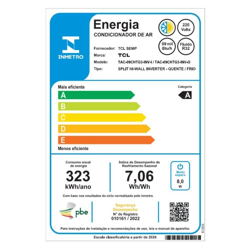 Ar Condicionado Split Inverter TCL BreezeIN AI 9000 BTUs Quente e Frio 220V TAC-09CHTG3-INV