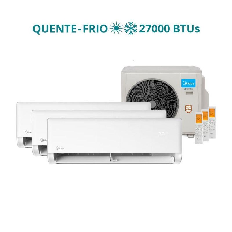 Ar Condicionado Tri Split Midea 27000 BTUs (HW 09K+12K+12K) Quente e Frio Inverter 220V R410A (38MBMTA27M5)
