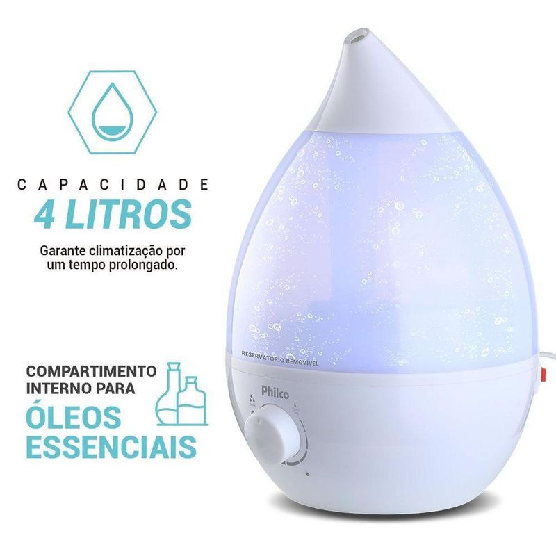 Umidificador De Ar Philco 4L Difusor De Aromas PUD04B Bivolt
