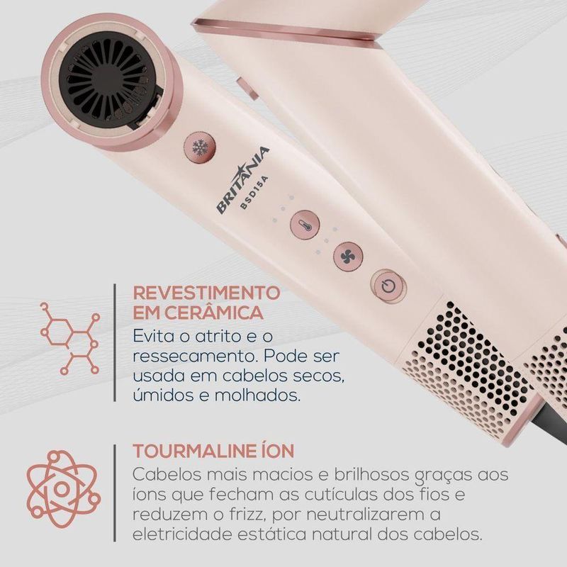 Secador de Cabelo BSD15A 1450W Motor BLDC Tourmaline 4 Temperaturas Britânia 220V