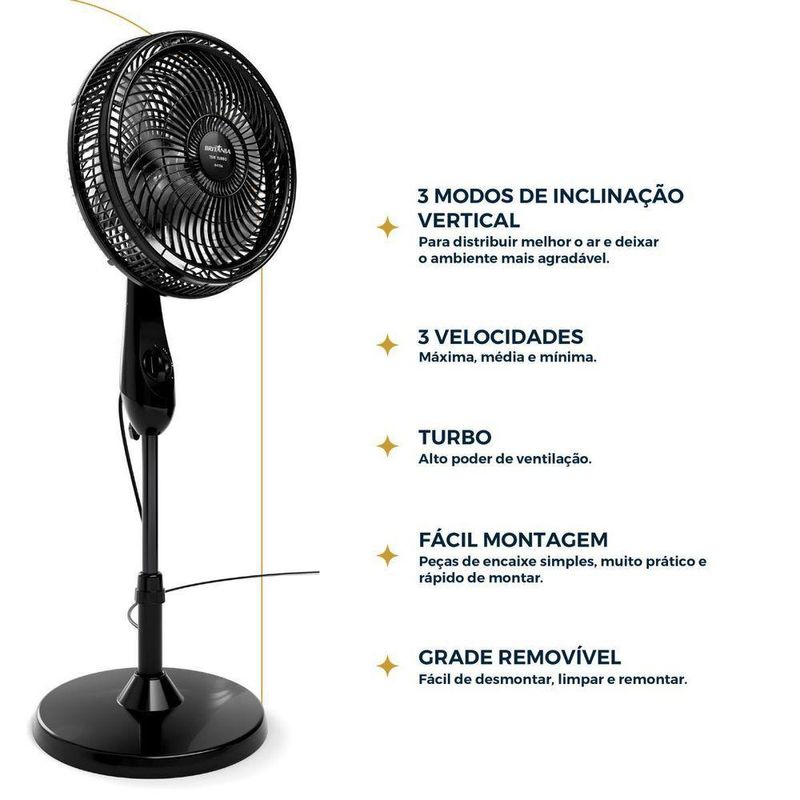 Ventilador de Coluna Britânia 75W 30cm 6 Pás 3 Velocidades Preto 110V