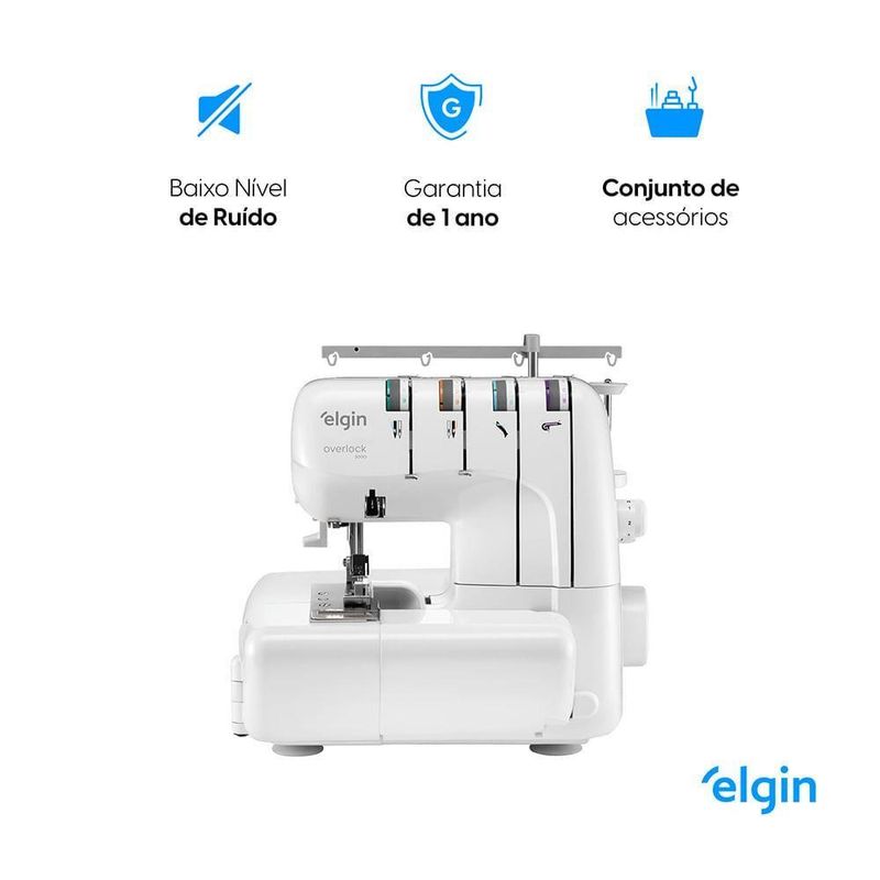 Máquina de Costura Elgin Overlock 2000 Doméstica 1300 Pontos 110V