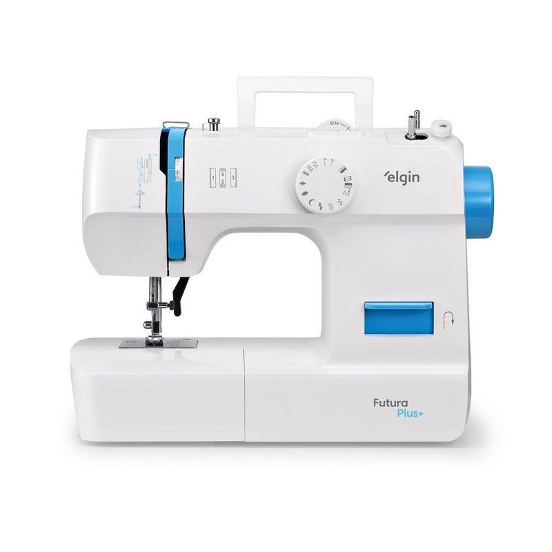 Máquina de Costura Doméstica Portátil Elgin Futura Plus Braço Livre 12 Pontos 110V