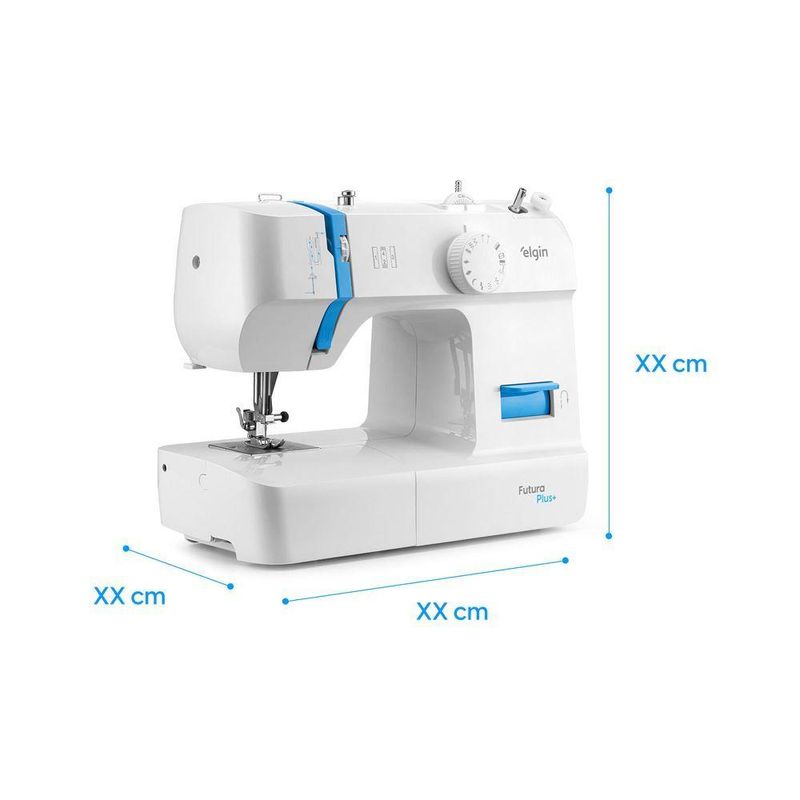 Máquina de Costura Doméstica Portátil Elgin Futura Plus Braço Livre 12 Pontos 110V