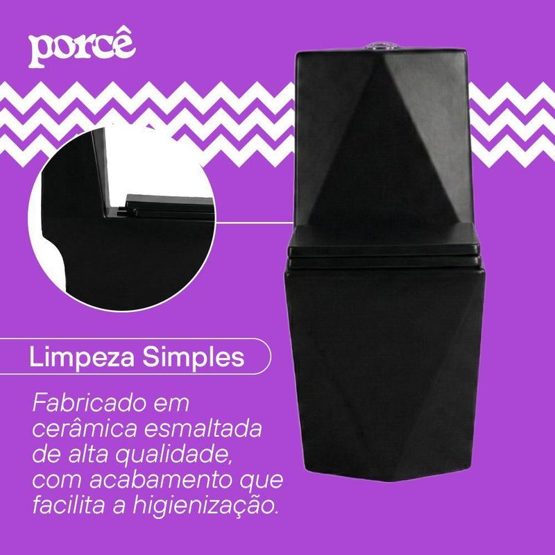 Vaso Sanitário Monobloco Porcê Supremus Preto (PVS53MBSFA-PT)