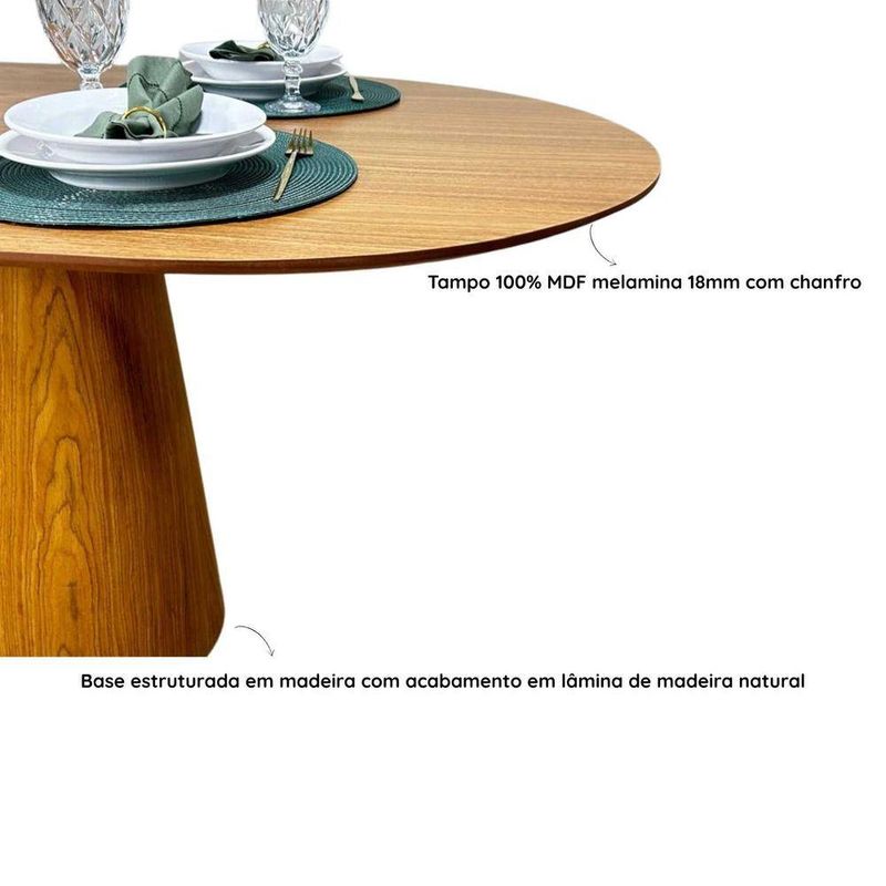 Mesa De Jantar Cone Retangular Arredondada 235x122cm Madeira Freijó