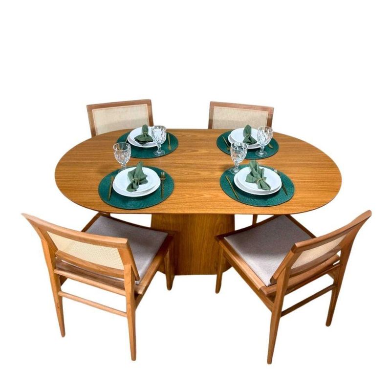 Mesa De Jantar Cone Retangular Arredondada 235x122cm Madeira Freijó