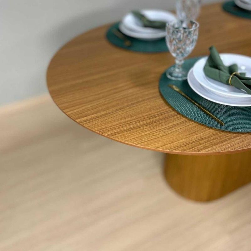 Mesa De Jantar Cone Retangular Arredondada 235x122cm Madeira Freijó