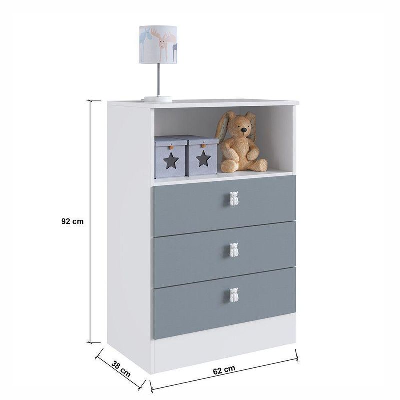 Cômoda Infantil Ursinho Com 3 Gavetas Mdp 15mm Percasa Azul