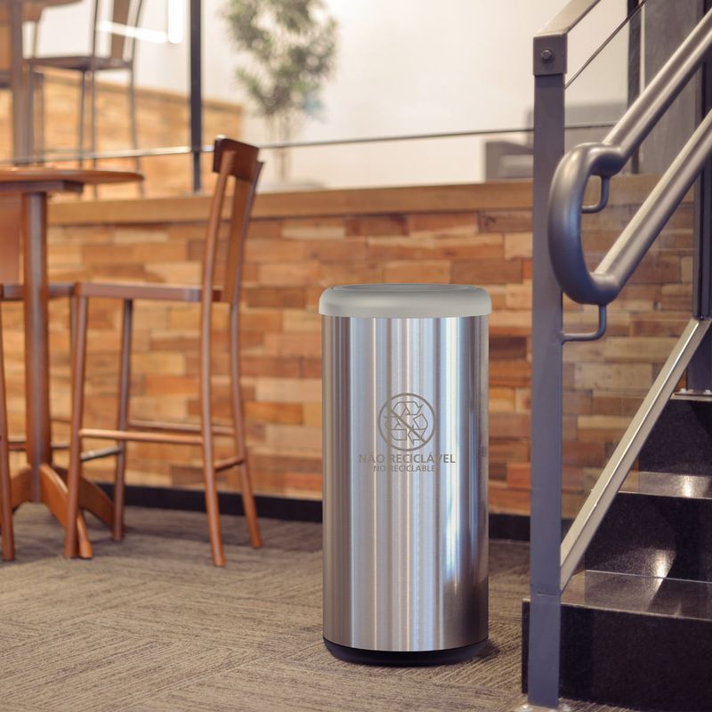 Lixeira Inox Tramontina Piemonte 40 Litros Acetinado Tampa Basculante Cinza em Polipropileno