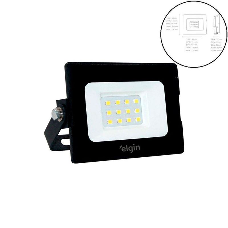 Refletor Led Elgin 10w 6500k Preto