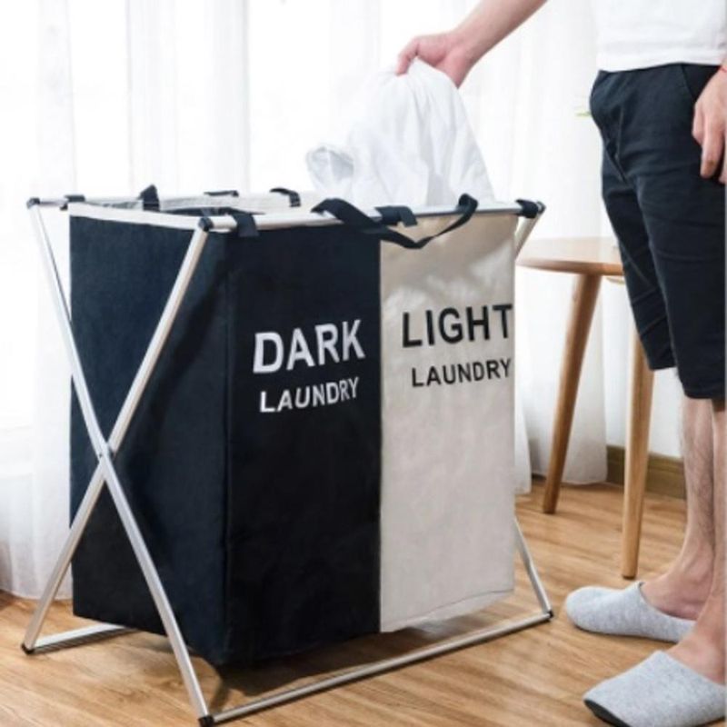 Cesto De Roupa Suja Duplo Organizador De Lavanderia Grande