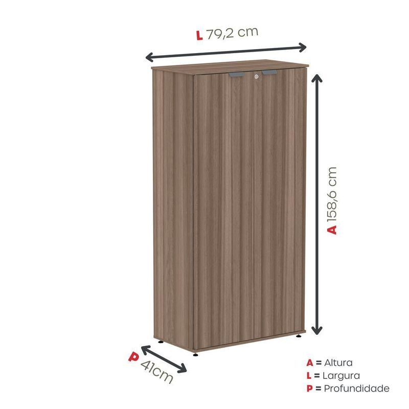 Armário Alto Para Escritório 2 Portas Com Chave 160cm Linha P15