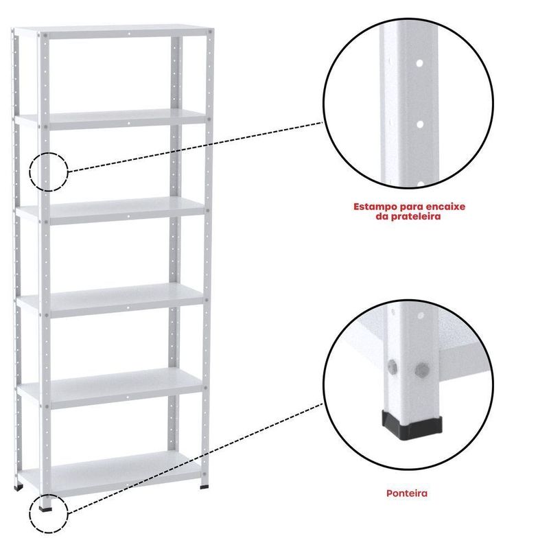 Estante De Estrutura Metálica Com 6 Prateleiras 175cm(a)92acm(l)40cm(p) Com Reforço Branco