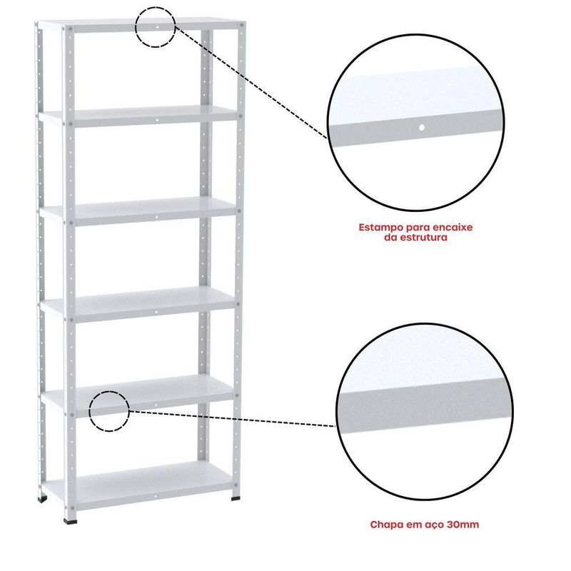 Estante De Estrutura Metálica Com 6 Prateleiras 175cm(a)92acm(l)40cm(p) Com Reforço Branco