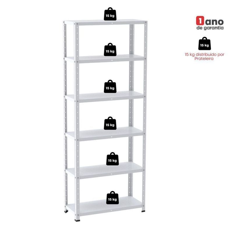 Estante De Estrutura Metálica Com 6 Prateleiras 175cm(a)92acm(l)40cm(p) Com Reforço Branco