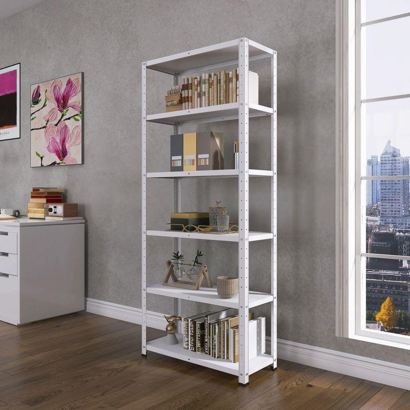 Estante De Estrutura Metálica Com 6 Prateleiras 175cm(a)92acm(l)40cm(p) Com Reforço Branco
