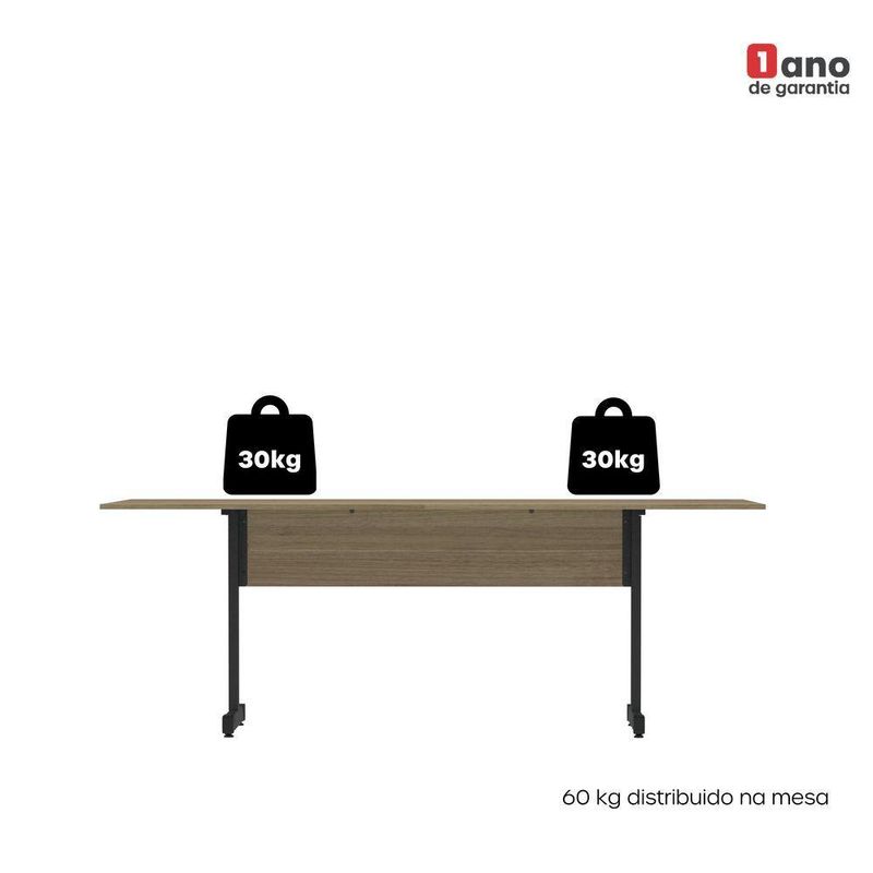 Mesa De Reunião 200cm Para Escritório Com Pés Tubulares Em Aço Linha P15