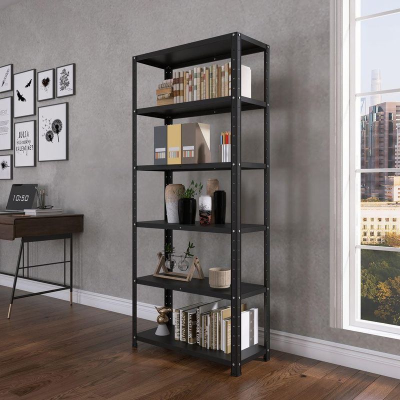 Estante De Estrutura Metálica Com 6 Prateleiras 175cm(a)92acm(l)40cm(p) Com Reforço Preto