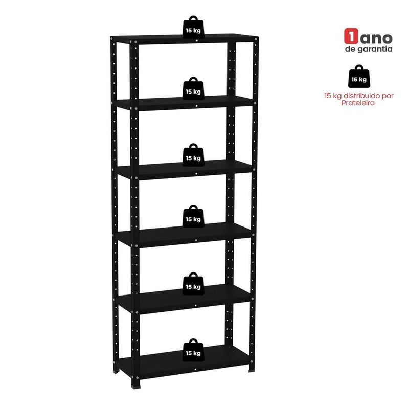 Estante De Estrutura Metálica Com 6 Prateleiras 175cm(a)92acm(l)40cm(p) Com Reforço Preto
