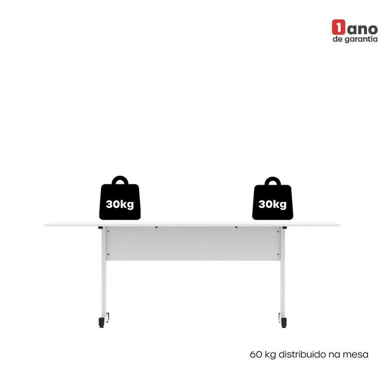 Mesa De Reunião 200cm Para Escritório Com Pés Tubulares Em Aço Linha P15
