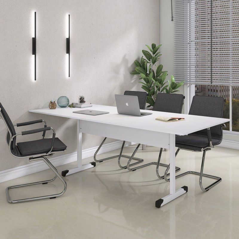 Mesa De Reunião 200cm Para Escritório Com Pés Tubulares Em Aço Linha P15