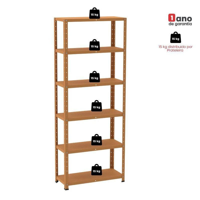 Estante De Estrutura Metálica Com 6 Prateleiras 175cm(a)92acm(l)40cm(p) Com Reforço Laranja Picasso