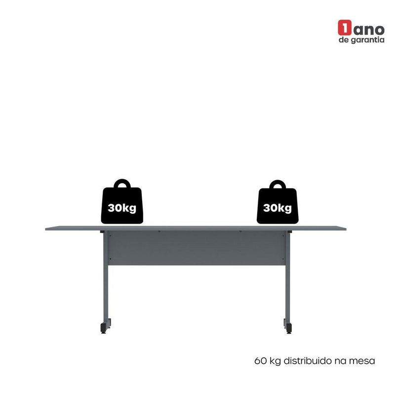 Mesa De Reunião 200cm Para Escritório Com Pés Tubulares Em Aço Linha P15