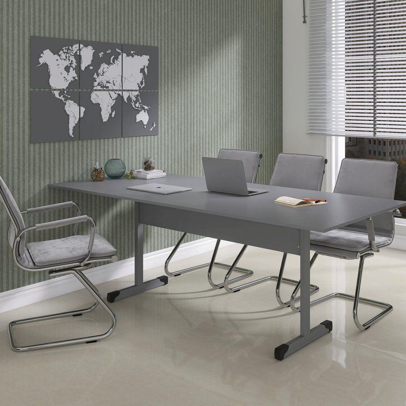 Mesa De Reunião 200cm Para Escritório Com Pés Tubulares Em Aço Linha P15