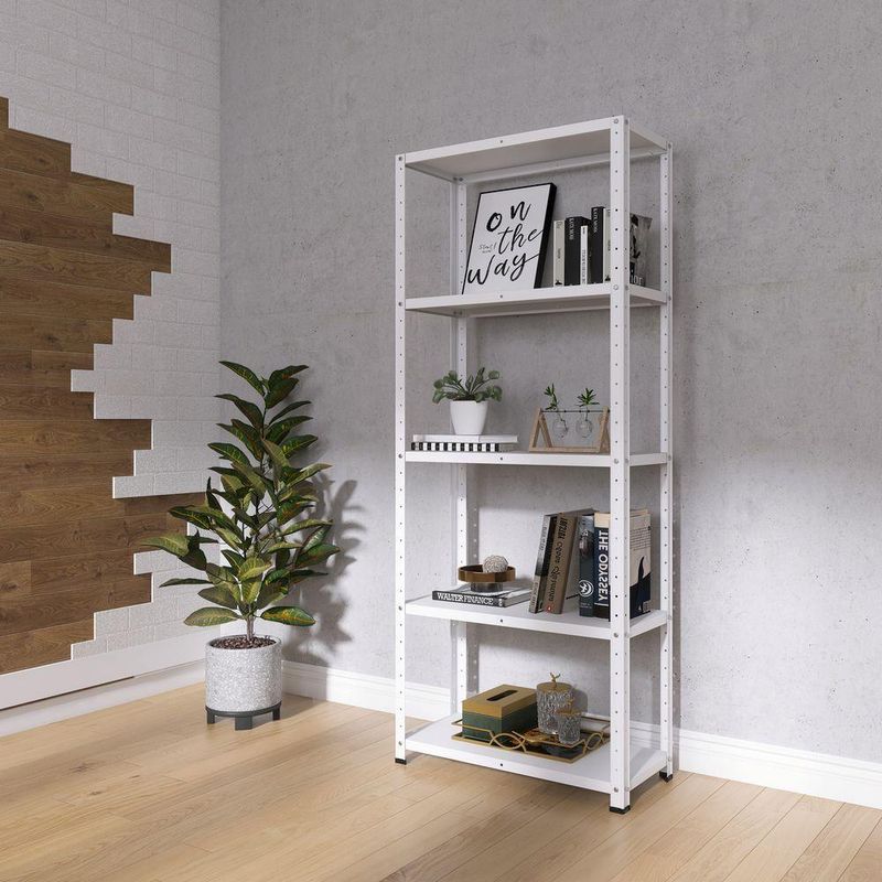 Estante De Estrutura Metálica Com 5 Prateleiras 175cm(a)92acm(l)30cm(p) Com Reforço Branco