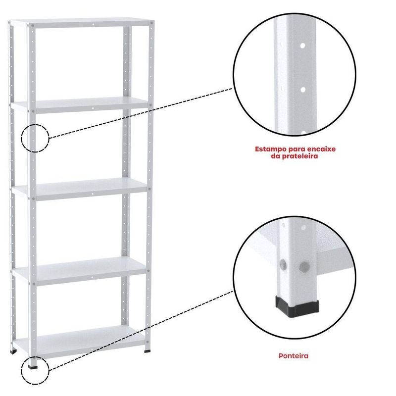 Estante De Estrutura Metálica Com 5 Prateleiras 175cm(a)92acm(l)30cm(p) Com Reforço Branco
