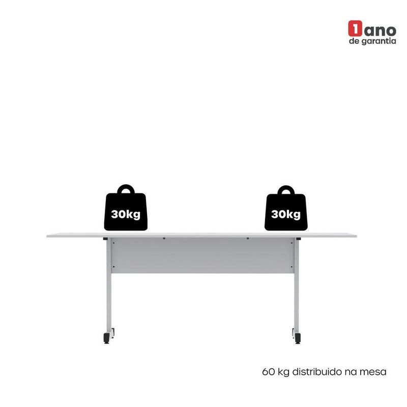 Mesa De Reunião 200cm Para Escritório Com Pés Tubulares Em Aço Linha P15