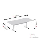 Mesa De Reunião 200cm Para Escritório Com Pés Tubulares Em Aço Linha P15