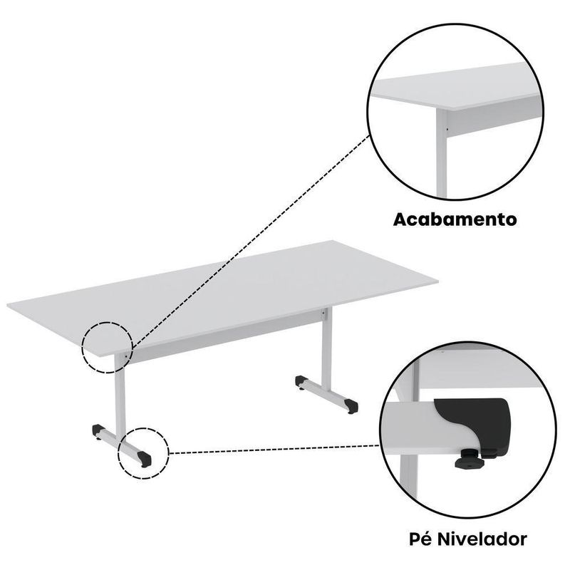 Mesa De Reunião 200cm Para Escritório Com Pés Tubulares Em Aço Linha P15
