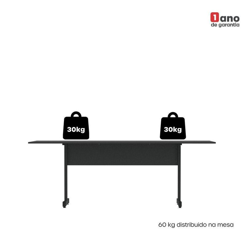 Mesa De Reunião 200cm Para Escritório Com Pés Tubulares Em Aço Linha P15
